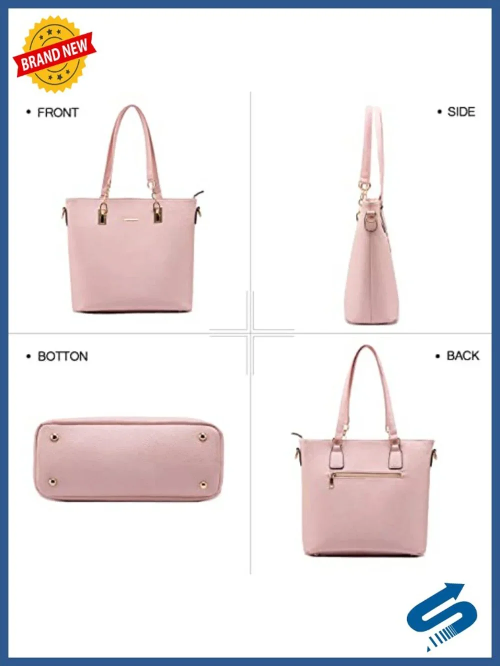 6 Piece Faux Leather Purse Set Tote Satchel Shoulder Bag w Clutch